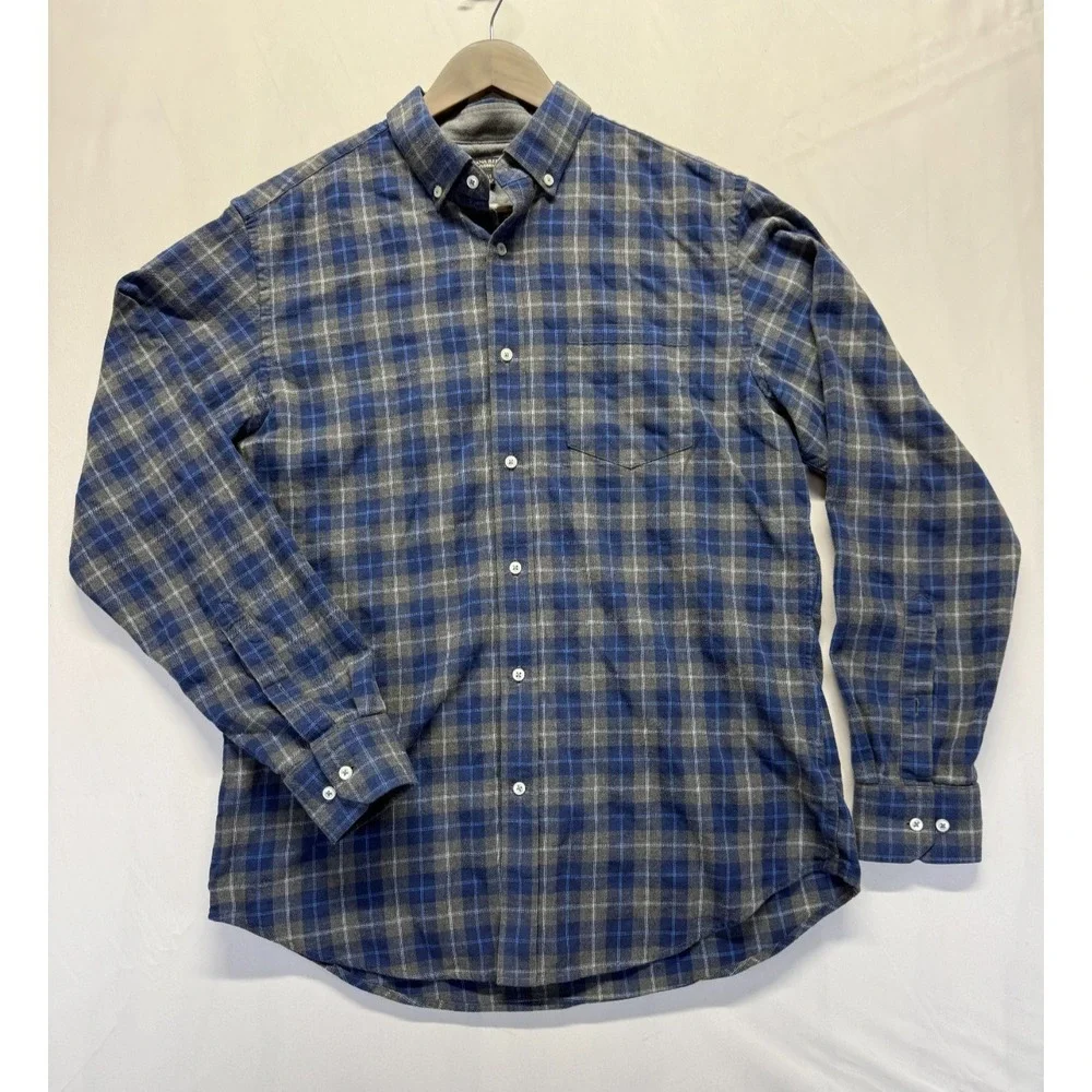 Banana Republic Luxe Flannel Slim Fit Shirt Mens M‎ Blue Gray Plaid Button Down